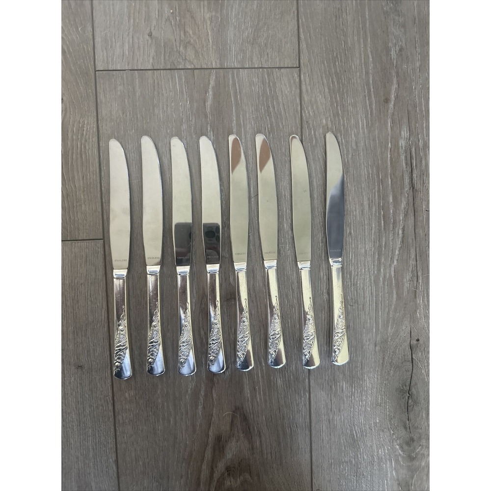 Vtg 1953‎ Bridal Corsage Lot 8 Dinner Knives Wallace Silver Plate Tradition AA+